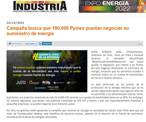 Electroindustria, Campaña busca que 180.000 Pymes puedan negociar su suministro de energía